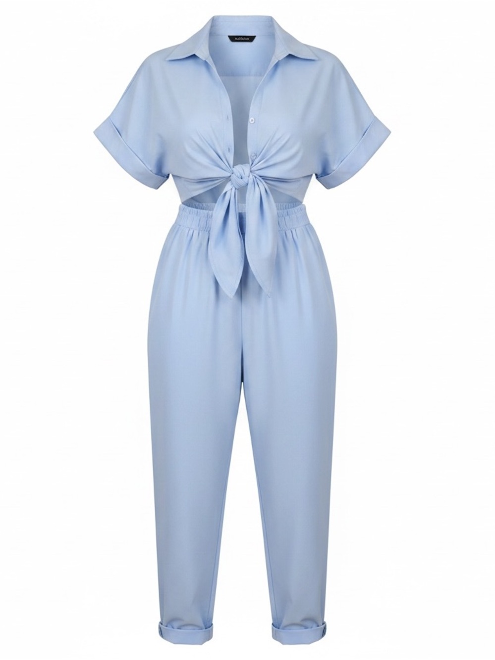 ZaraTie-Front with button Light Blue Jumpsuit